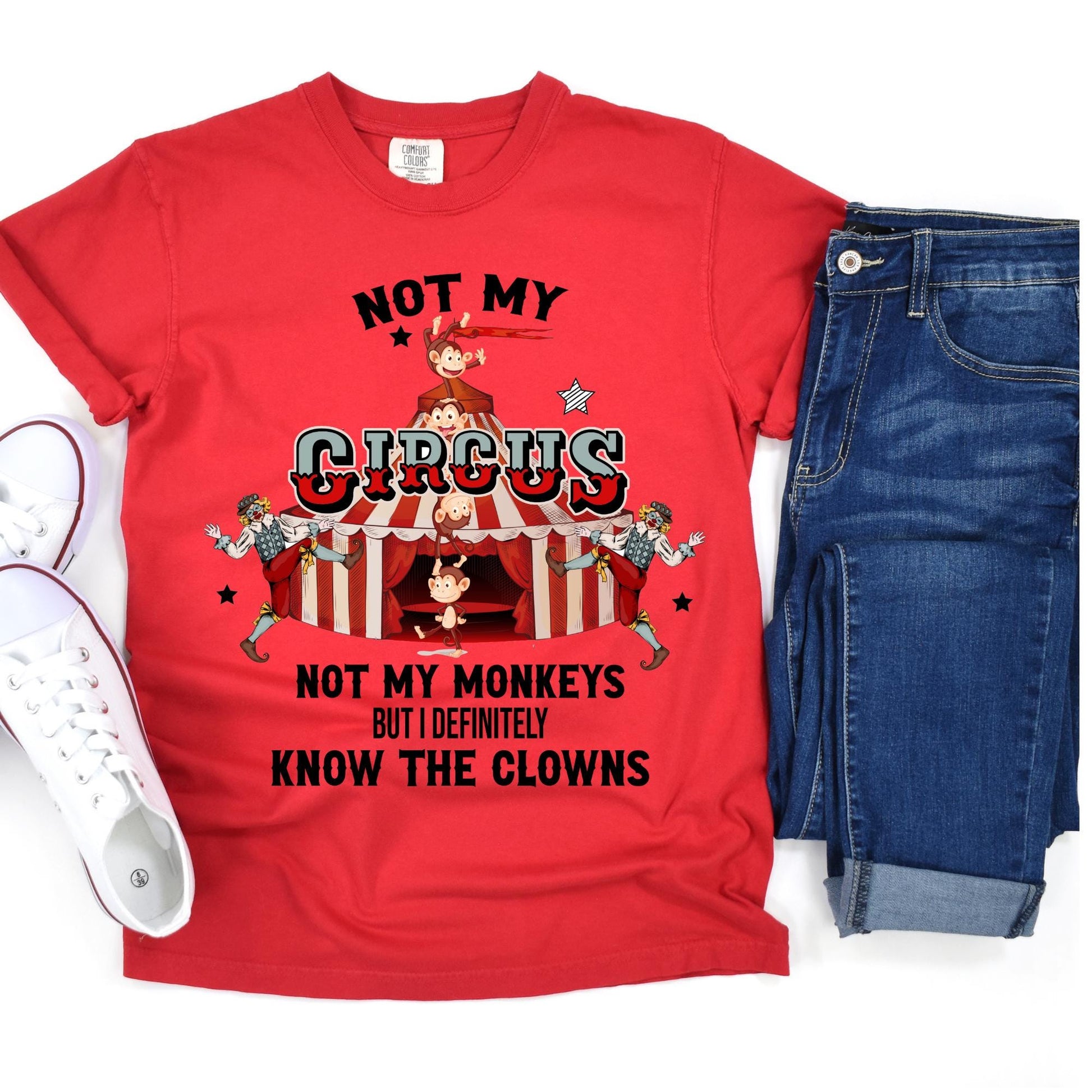 Funny Sarcastic T Shirt, Not My Circus Not My Monkeys But I Definitely Know The Clowns T-Shirt, Hilarious Saying Tee, Sassy Apparel, Gift