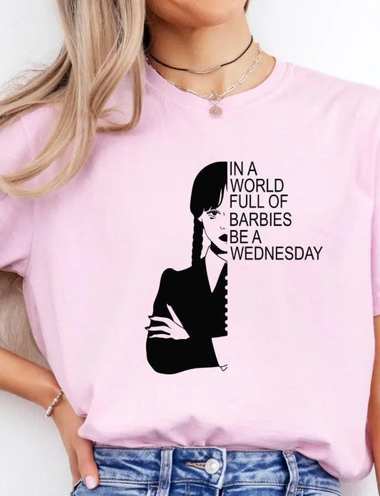 In a world full of Barbies, be a Wednesday shirt, Nevermore Academy comfort color, The Addams Family funny T-shirt, Wednesday and Mondays.