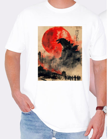 Godzilla Japanese Godzilla Woodblock Style Shirt , Retro Horror Monster T-shirt , Kaiju Fan Top | Unique Gift Idea, Japanese Giant Monster